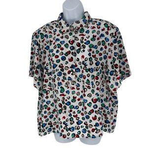 Vintage Cape Cod White Leopard Cheetah Print Short Sleeve Button Down Size 18